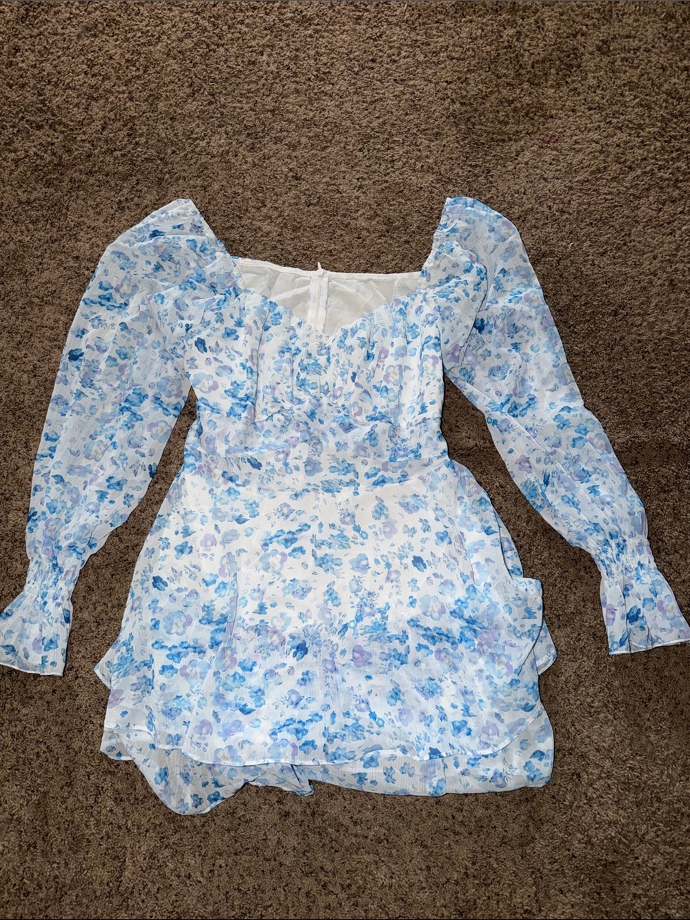 Floral Blue Puff-Sleeve Romper